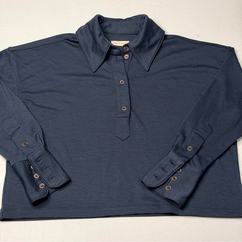 THE SURREY Navy Vespa Boxy Long Sleeve Polo Cropped XS Excellent Condition - Picture 12 of 13